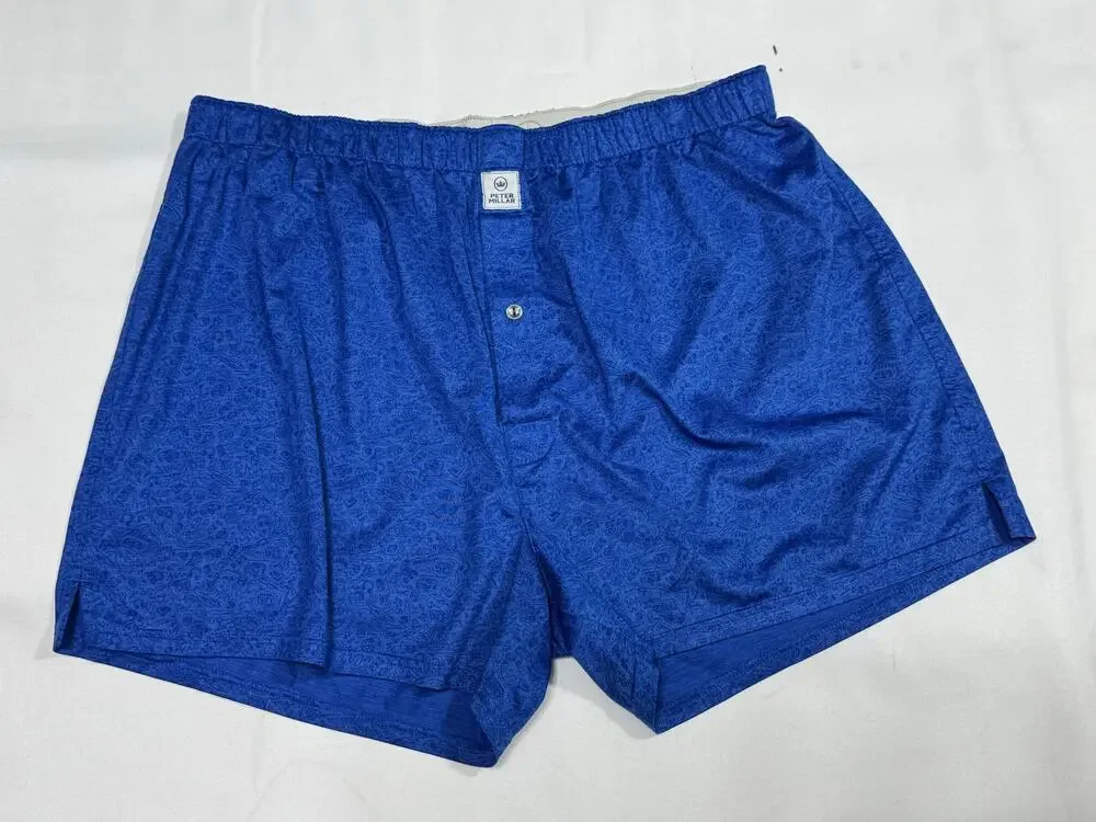 Peter Millar Men's Large Blue Print Performance Boxer Shorts NWOT